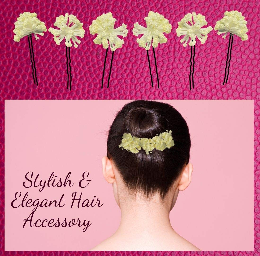 6Pcs Off White Flower Hair Pins - Bridal Hair Accessories for Wedding, Updo, Bun & Special Occasions