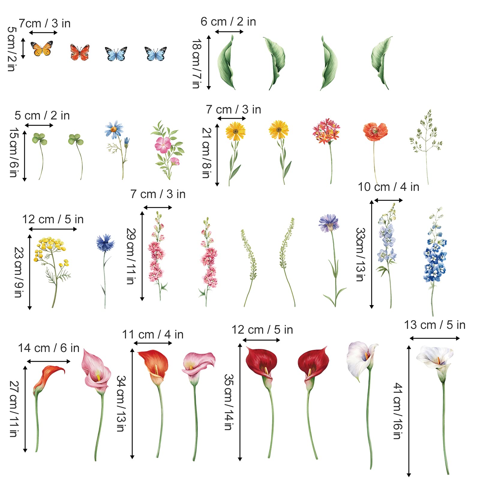 Calla Lily Wall Decals - Flower Grass Stickers for Living Room & Bedroom Decor