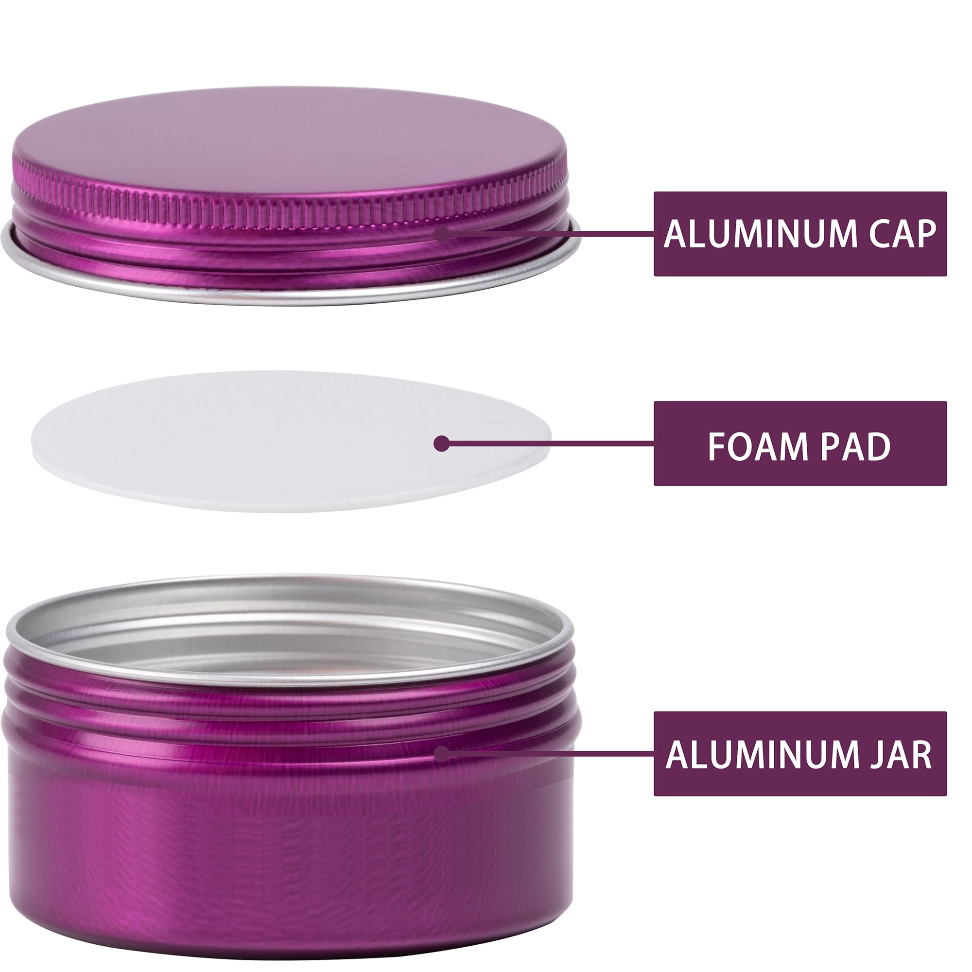24 Pack 4oz (120ml) Refillable Screw Top Aluminum Tin Jars with Lids & Blank Labels - Small Metal Containers for Lip Balm, DIY Candles, Herbal Salves, Spices Storage, Craft Supplies - Perfect for Home, Travel & Gift Packaging (Purple)