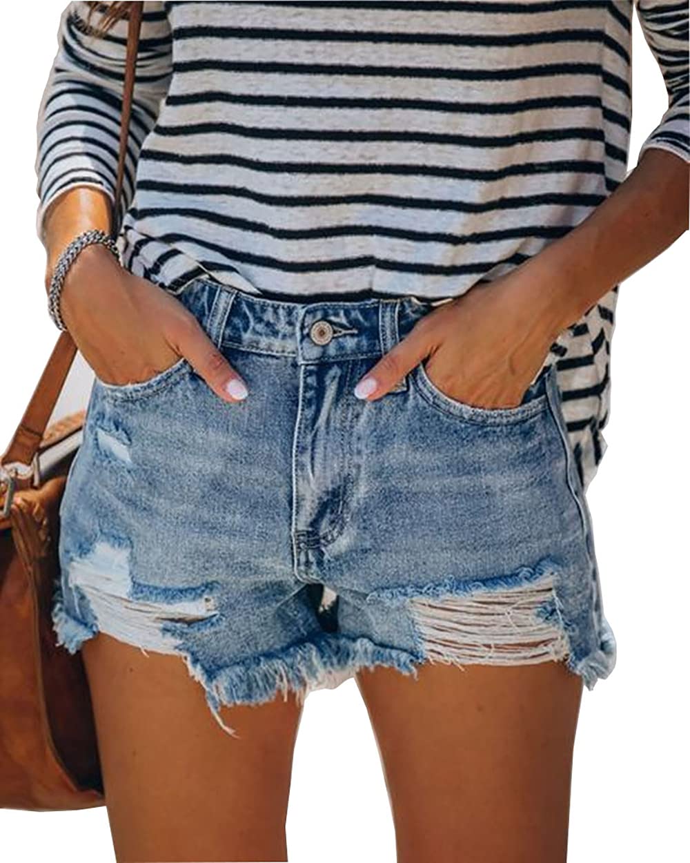 Women's Stitched Sunflower Denim Shorts - Ripped Frayed Stretch Jean Shorts for Summer | Casual Outfit, Beach Wear & Festival Fashion