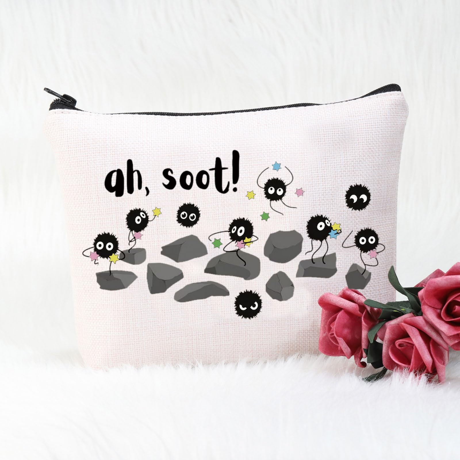POFULL Anime Inspired Soot Sprite Zipper Pouch - Cute Makeup Bag for Cosmetics & Accessories - Perfect Gift for Anime Lovers & Studio Ghibli Fans - Great for Travel, School & Daily Use