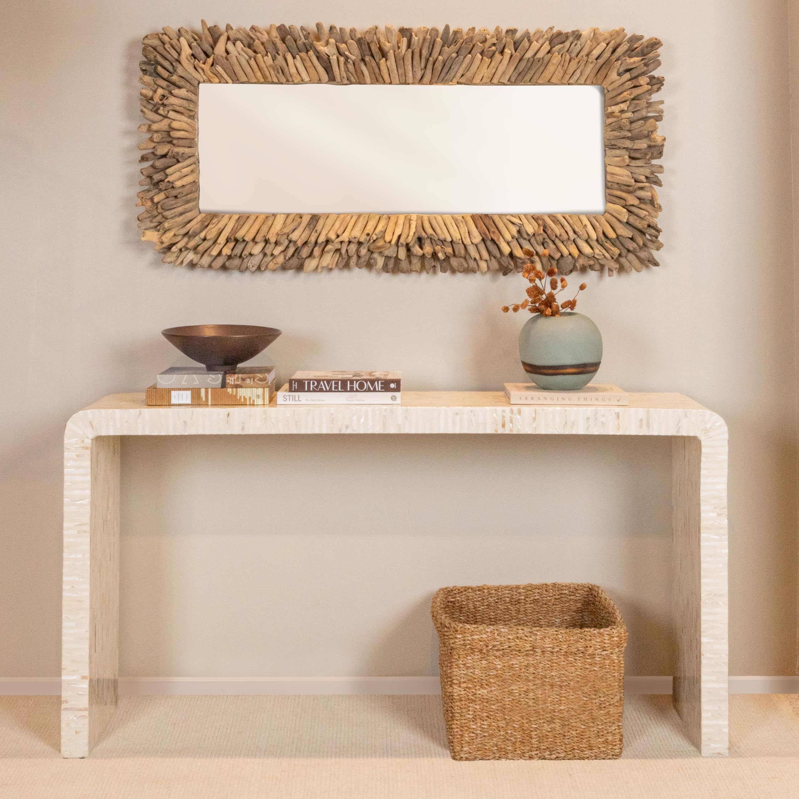 Creative Co-Op Large Rectangle Driftwood Framed Mirror - Rustic Wall Decor for Living Room, Bedroom & Bathroom - Natural Wood Accent Piece for Home Decor