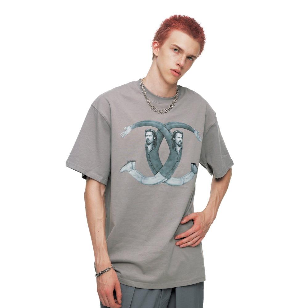 Ori Frederiqo Brad Pitt Classic SS Tee - Grey T-Shirt for Men - Oricfwof2023006 - Casual Wear & Street Style Outfit