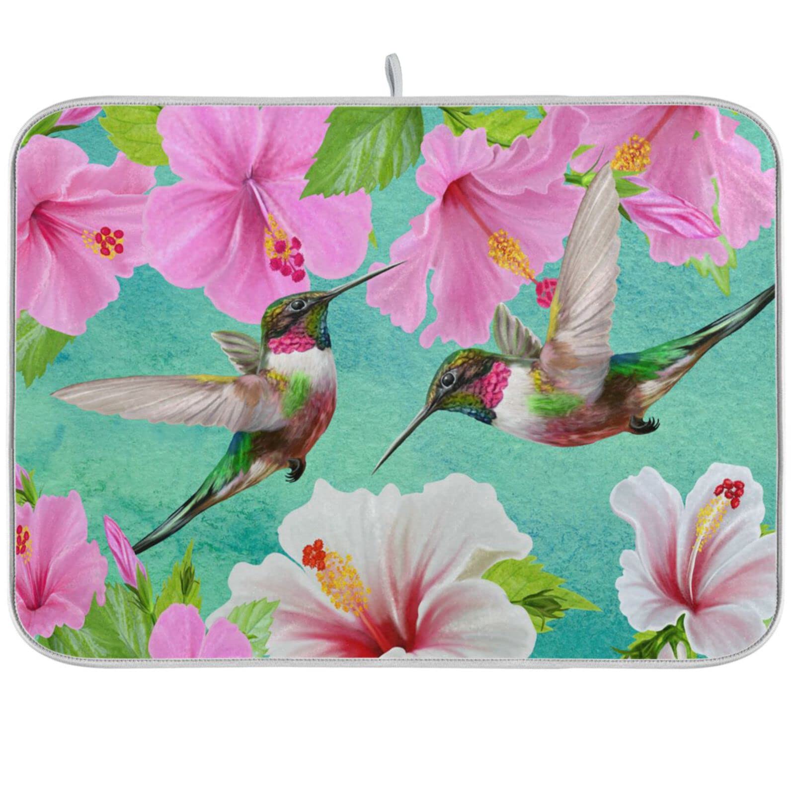 Hummingbird Dish Drying Mat - Ultra Absorbent Kitchen Counter Mat (18x24in) for Fast Drying Dishes