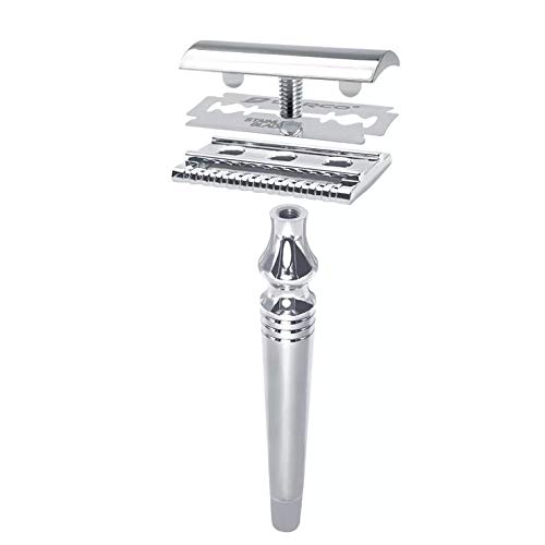 Classic Chrome Safety Razor with 10 Blades & Brush - Wet Shaving Kit for Men - Perfect for Travel & Gifts
