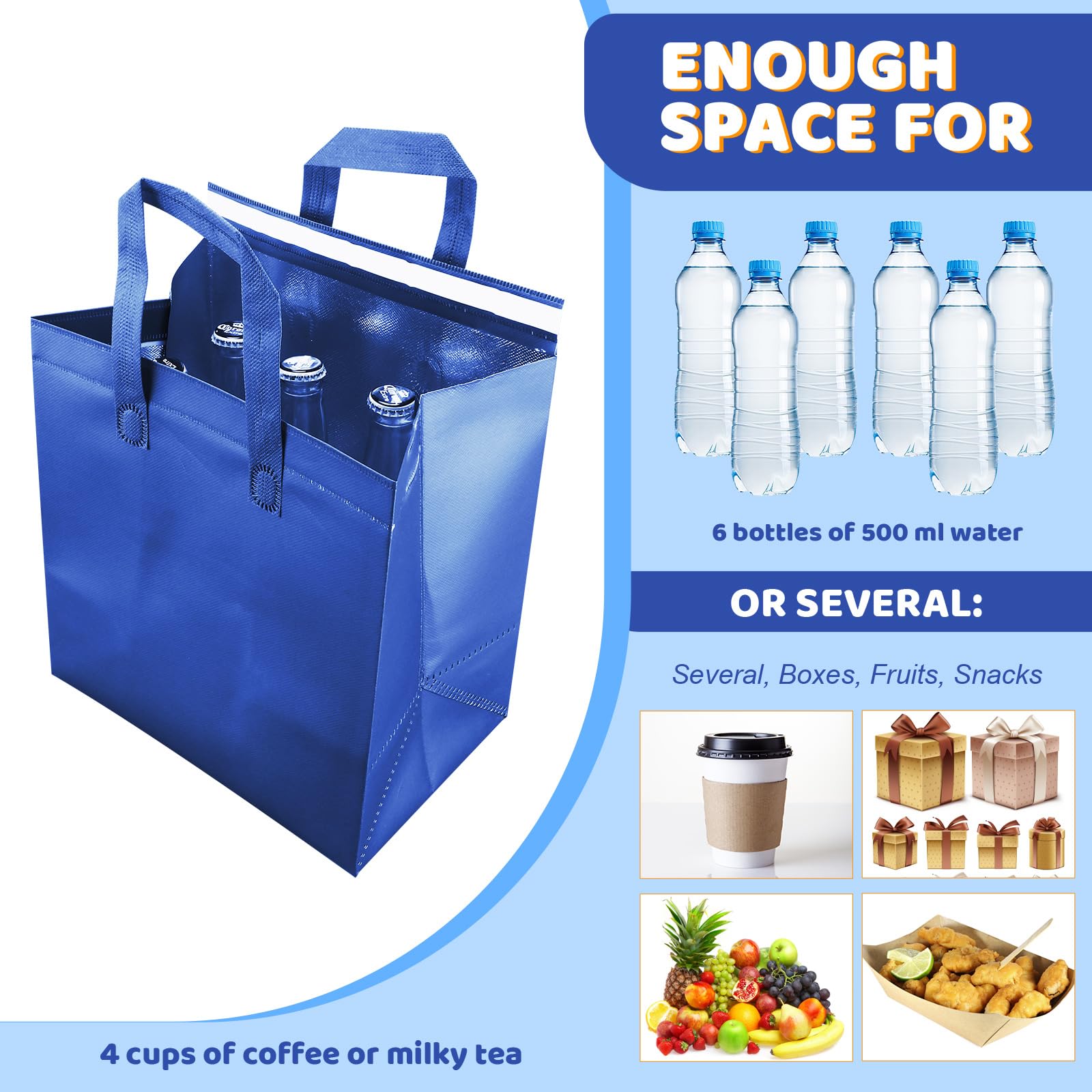 200 Pcs Insulated Take Out Bags Bulk - Thermal Insulation Disposable Cooler Bags 10.24x11.02x6.69 Inch for Food Delivery, Grocery, Lunch, Hot & Cold Food Storage - Perfect for Restaurants, Catering & Meal Prep (Blue)