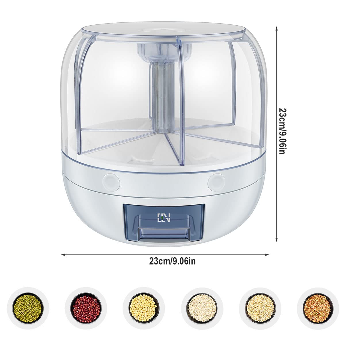 360° Rotating 6-Grid 3kg Round Food Dispenser - Transparent Plastic Cereal/Rice/Dry Food Container with Lid for Kitchen Storage | Perfect for Pantry Organization & Bulk Food Dispensing
