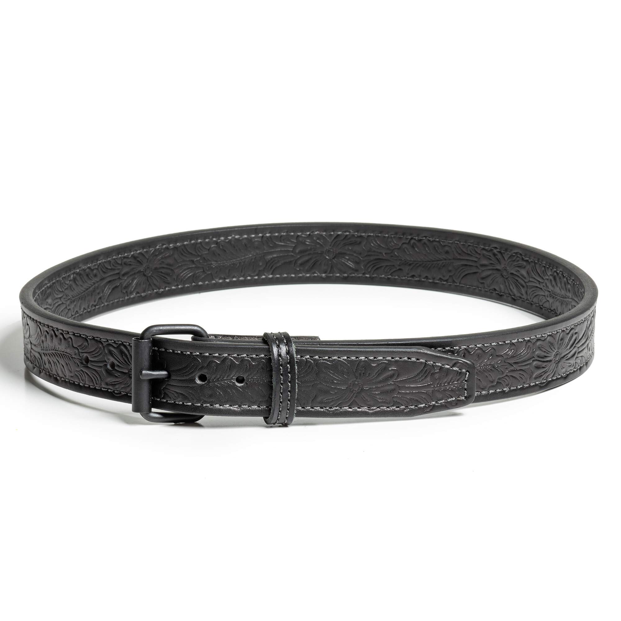 Bigfoot Leather Gun Belt for Cowboy - Floral Pattern Design with Steel Core - Handmade in USA - Perfect for Western Wear, Hunting & Outdoor Adventures