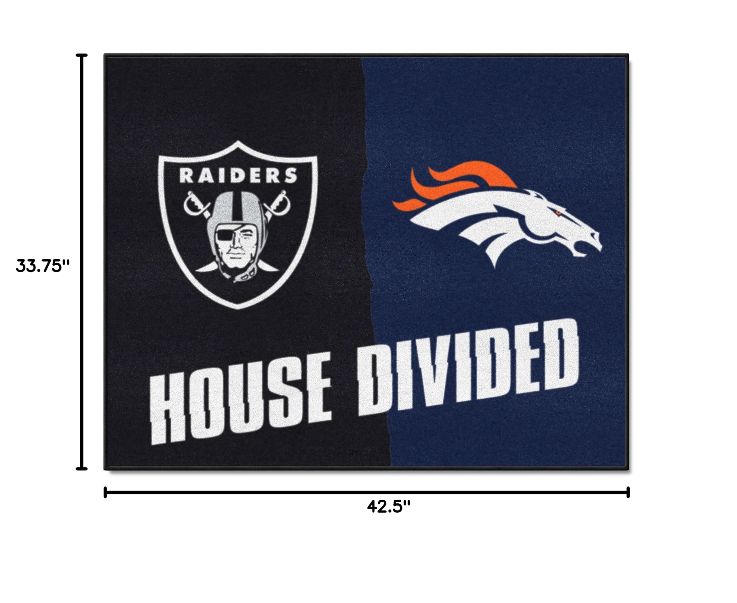 NFL House Divided Rug - Denver Broncos vs Las Vegas Raiders Team Logo Carpet, 33.75