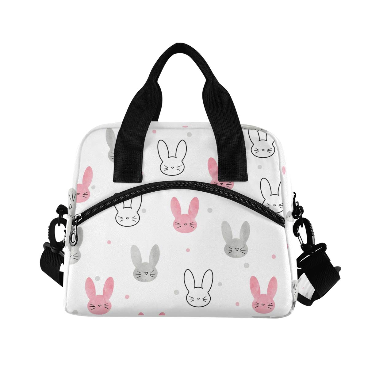 ALAZA Leakproof Insulated Lunch Bag for Women - Cute Rabbit Bunny Design, Crossbody Shoulder Strap Lunch Box Purse & Cooler Bag - Perfect for Nurses, Teachers, Office Workers & School Use