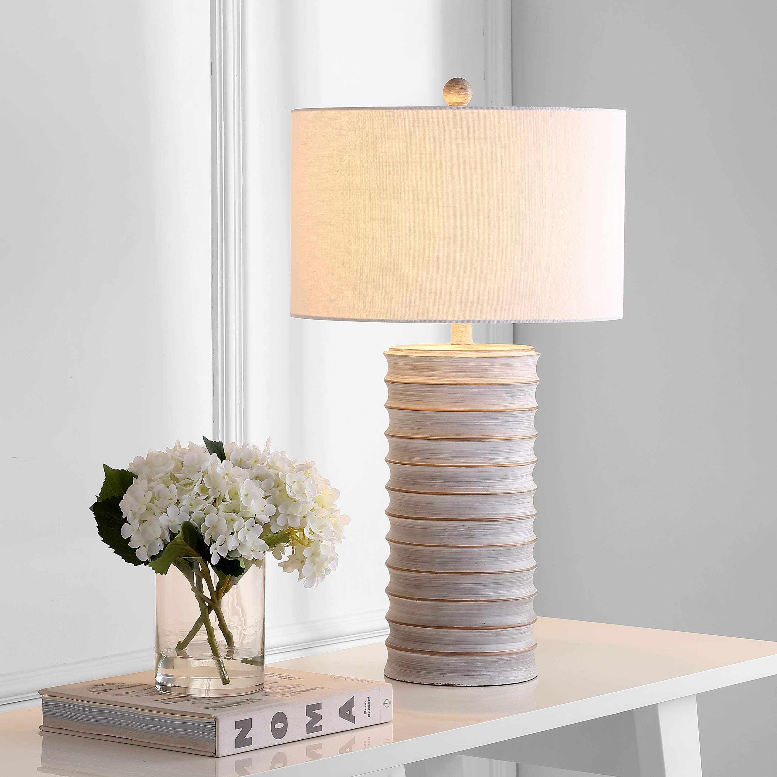 SAFAVIEH Melina Rustic Wash White 29-Inch Table Lamp Set of 2 with LED Bulbs - Perfect for Bedroom, Living Room, Home Office & Nightstand Lighting Decor
