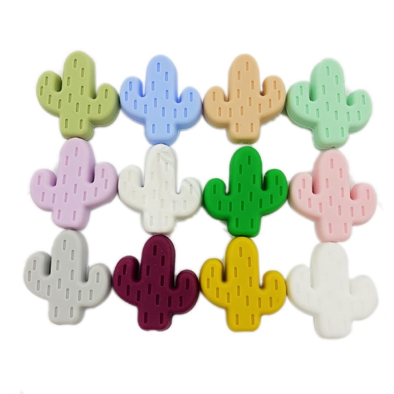 Decoendiy 24Pcs Colorful Silicone Cactus Beads - Large Hole Loose Spacer Beads for DIY Jewelry Making, Necklaces, Bracelets & Crafts (Green) | Perfect for Boho Style Accessories, Summer Jewelry Projects & Gift Making