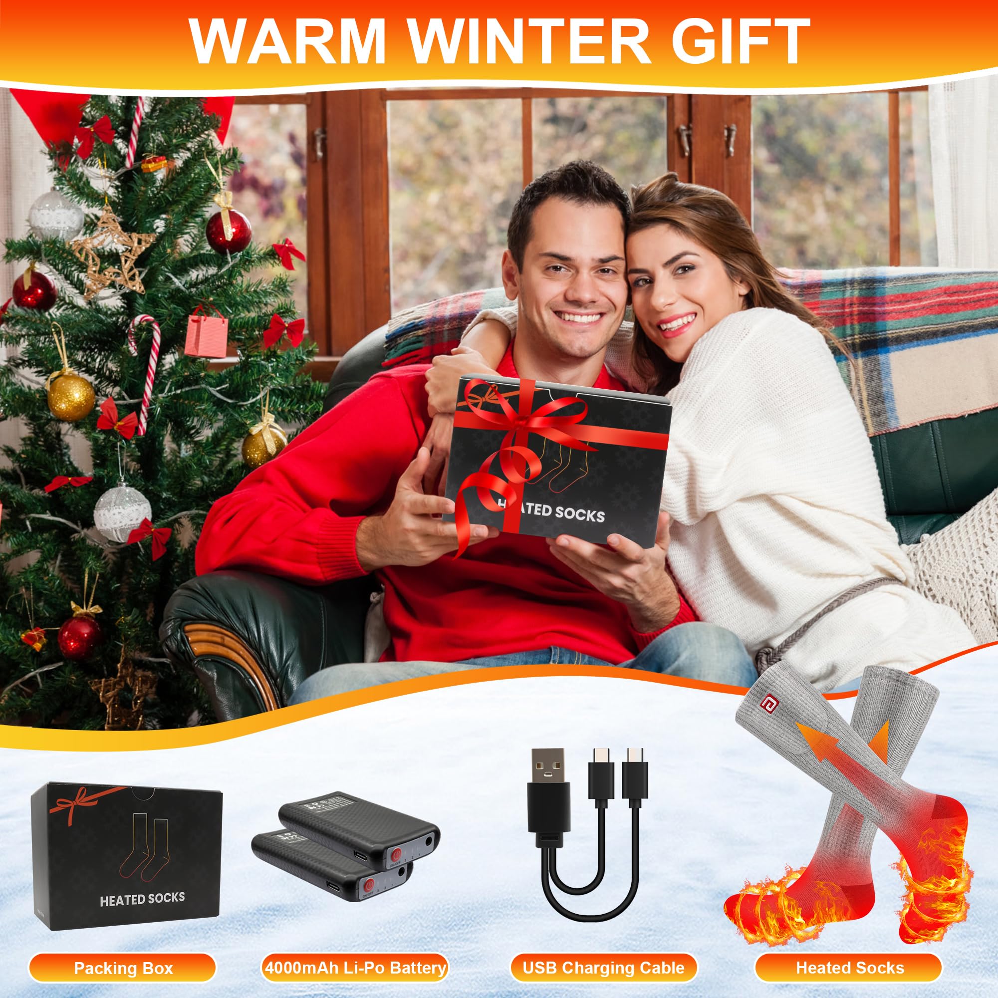 SVPRO Rechargeable Heated Socks for Men & Women - Battery Operated Winter Warm Socks with 3 Heat Settings - Electric Thermal Socks for Hiking, Camping, Skiing, Fishing, Hunting & Mountaineering - Perfect for Outdoor Adventures in Cold Weather