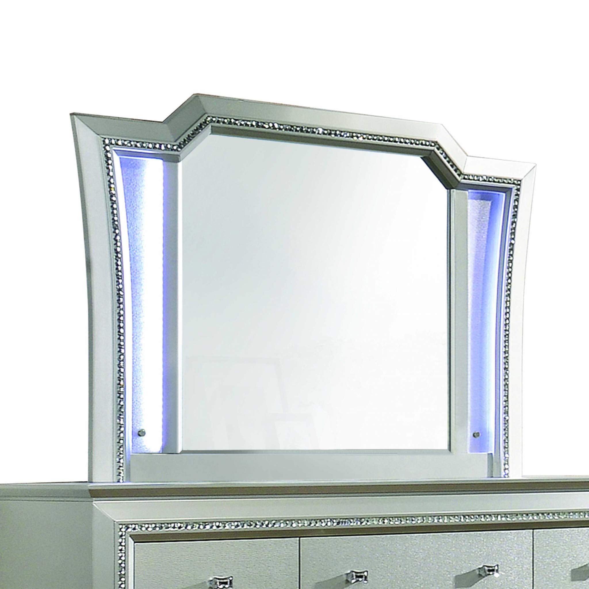 HomeRoots Modern Wood Framed LED Vanity Mirror with Champagne Finish - Perfect for Bathroom, Bedroom, and Dressing Room Makeup & Grooming