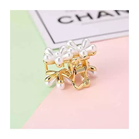 Livecool Mini Pearl Flower Hair Clips for Women - 4 Pack Gold Metal Hair Claw Clips with Floral Design - Perfect for Daily Use, Parties, Weddings & Hair Styling Accessories