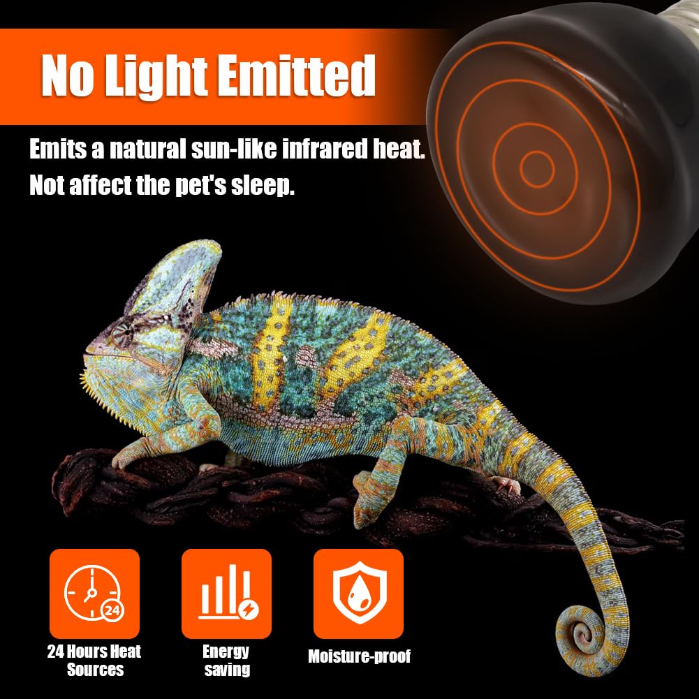 Mini Reptile Heat Lamp Bulb - 4 Pack Ceramic Infrared Heat Emitter for Snakes, Turtles & Lizards - E26/E27 Base 100W No Light - Perfect for Terrariums, Chicken Coops & Pet Habitats