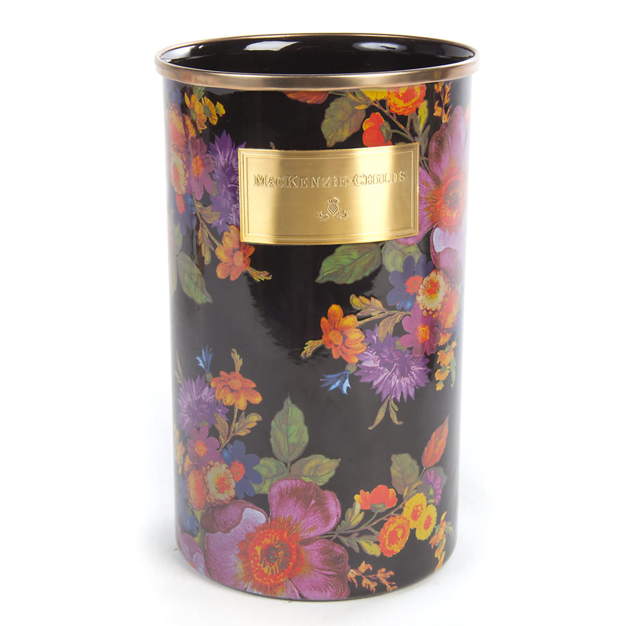 MacKenzie-Childs Flower Market Enamel Utensil Holder - Stylish Black Kitchen Organizer for Spoons, Forks & Cooking Tools - Perfect for Countertop Storage & Farmhouse Decor