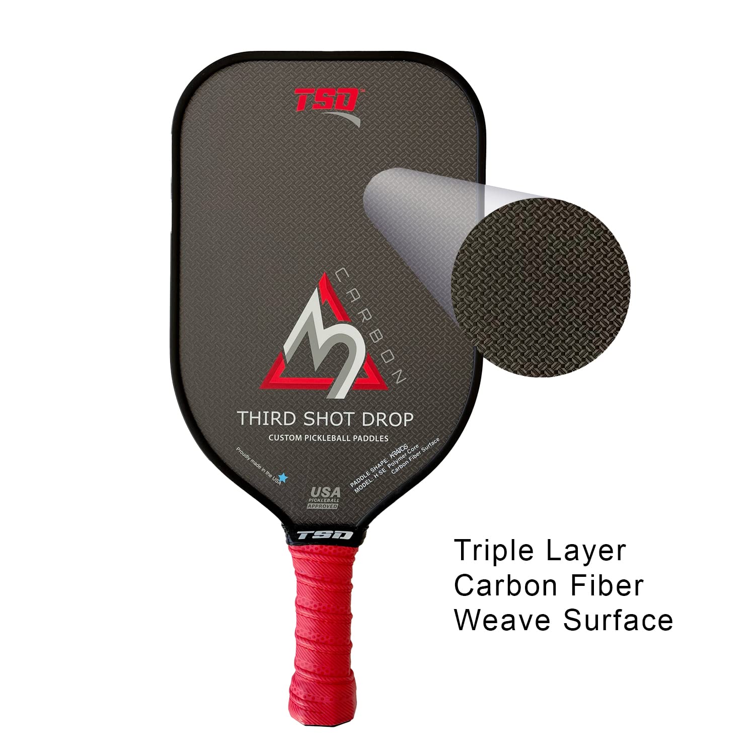 Elongated Shape Pickleball Paddle | Triple Layer Carbon Fiber Diamond Weave Surface (Kratos 2) - Lightweight & Durable for Competitive Play & Outdoor Games