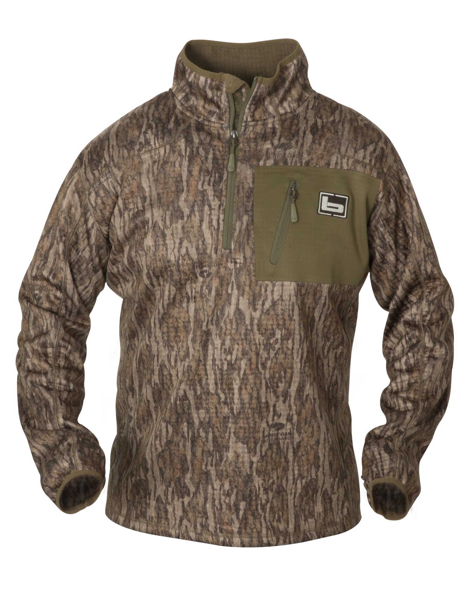 Banded 1/4 Zip Mid Layer Fleece Pullover for Men - Bottomland Camo - 2XL Size - Warm Outdoor Hiking & Camping Jacket