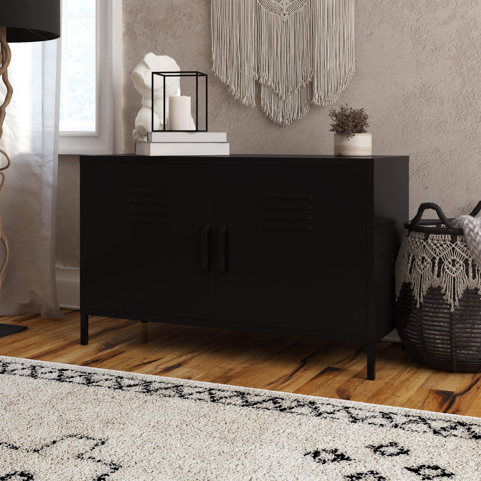 REALROOMS Shadwick 2-Door Wide Metal Locker Storage Cabinet - Black Accent Furniture for Home, Office, Dorm & Garage Organization