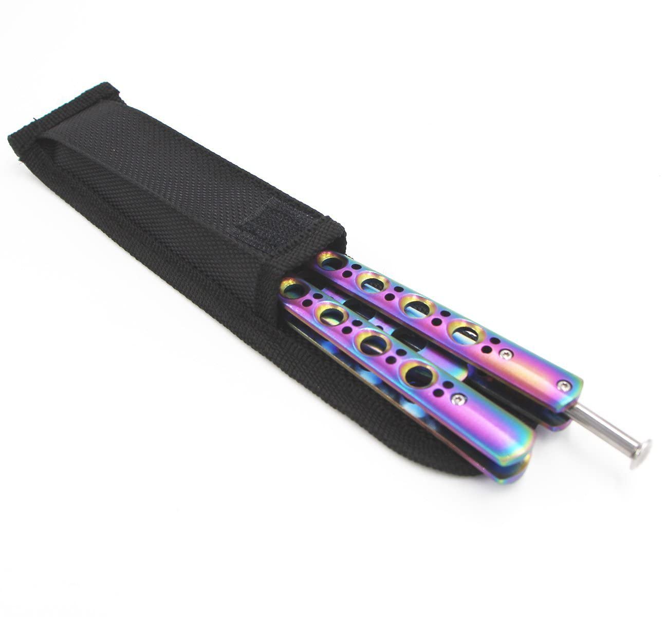 Oliasports Rainbow Practice Balisong - Metal Butterfly Knife Trainer with Dull Blade for Safe Flipping Tricks - Perfect for Beginners, Martial Arts Training & EDC Skill Development