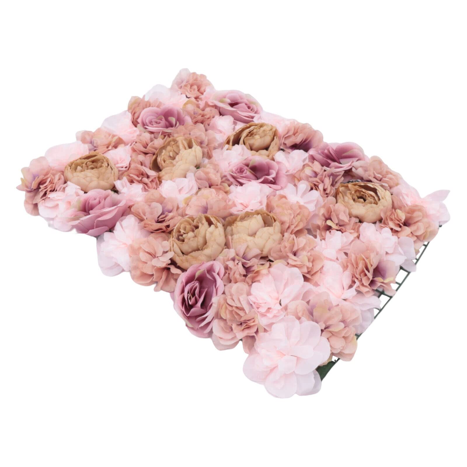 6 Pcs Artificial Rose Flower Wall Panel - Autumn Pink Floral Backdrop for Wedding, Party, Home Decor, Romantic Bouquet Decoration | Perfect for Photo Booths, Bridal Showers, and Event Backgrounds