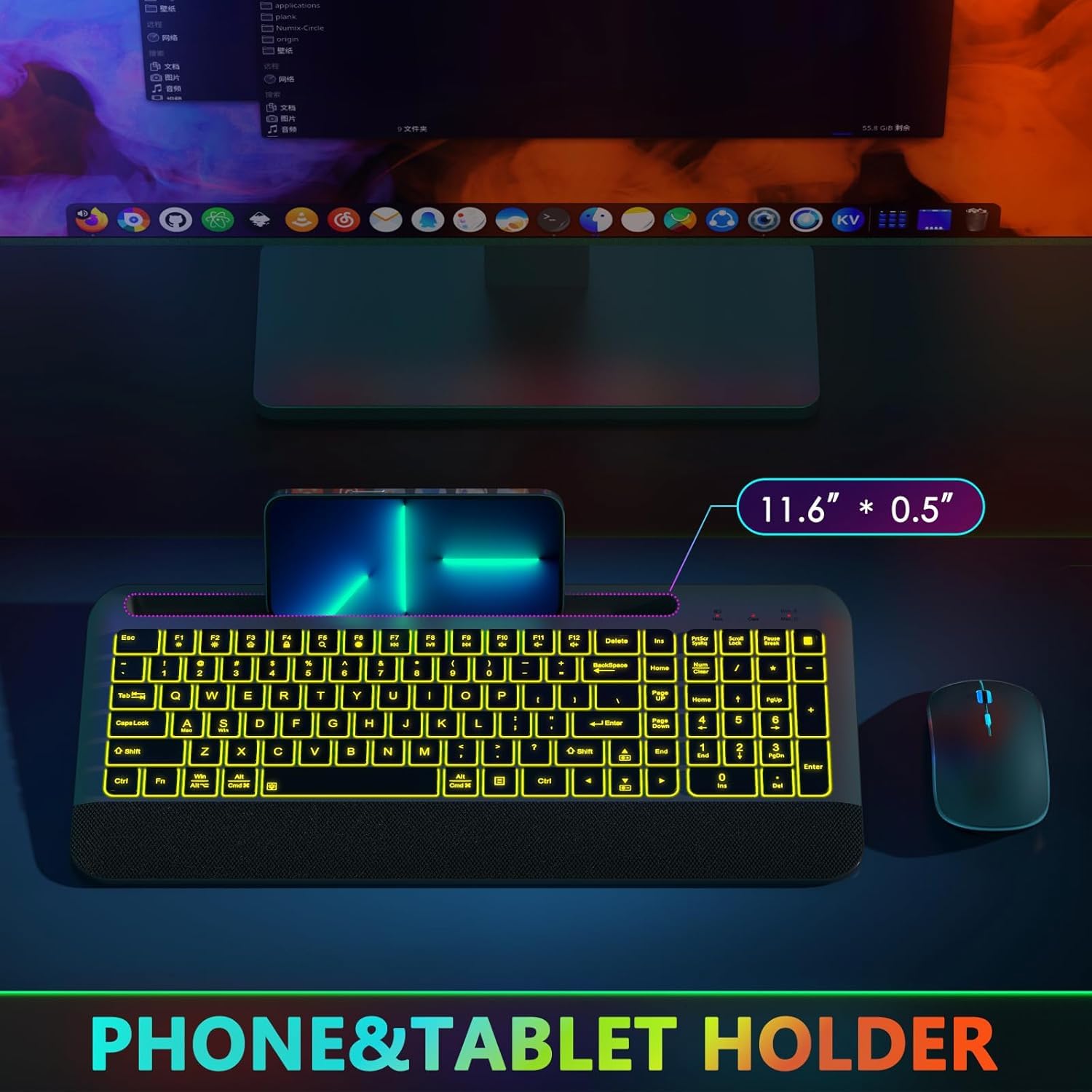 JOYACCESS Wireless Keyboard and Mouse Combo - Rechargeable Backlit Keyboard with RGB Mouse, Compact Quiet Cordless Set for Mac Windows PC Laptop (Space Gray) | Perfect for Office Work, Gaming & Home Use