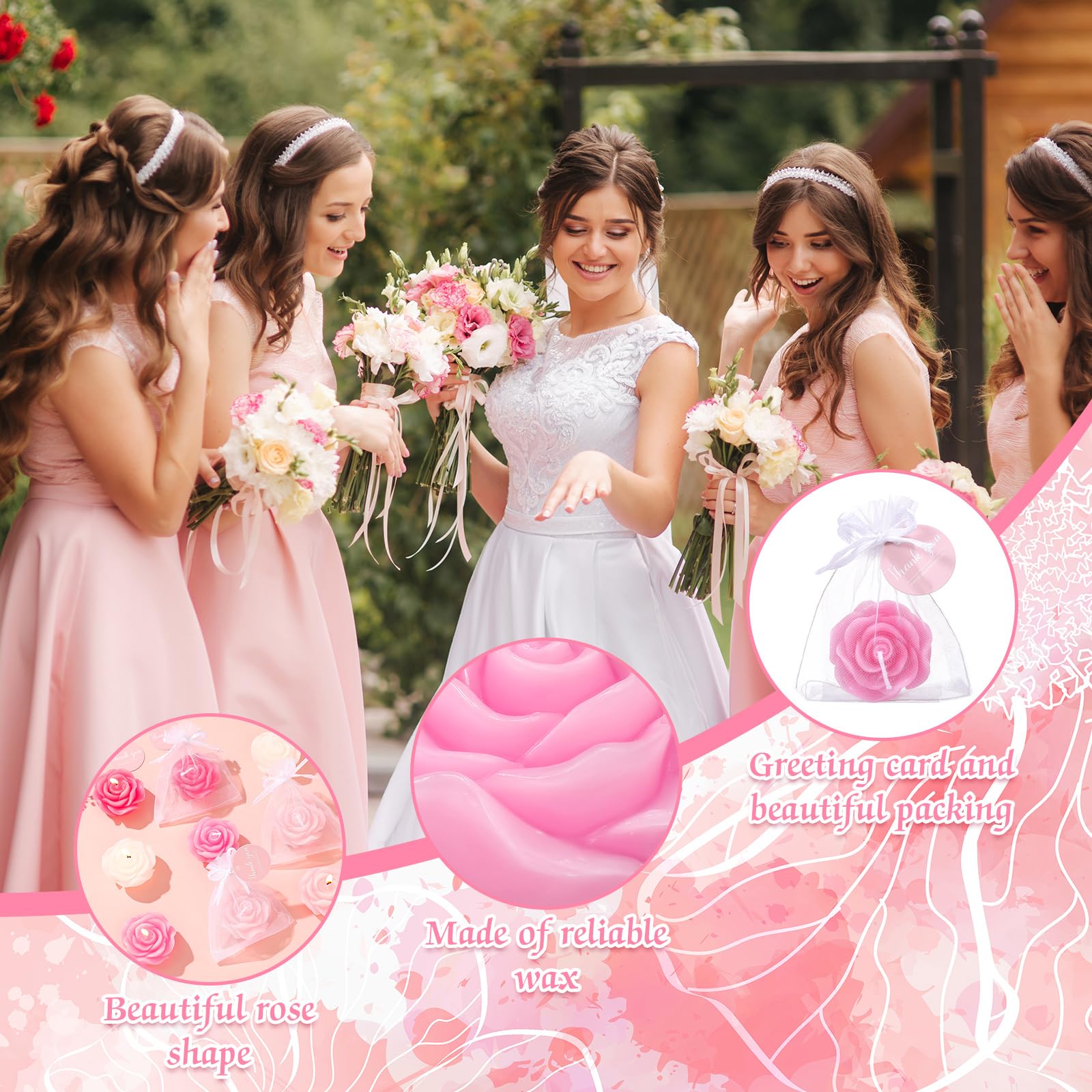 Pink Rose Tealight Candles 24-Pack - Wedding Favors & Party Decor for Guests