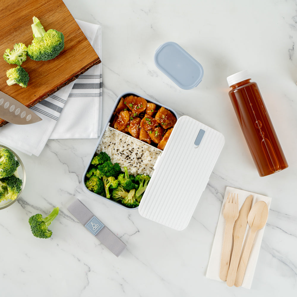 Bento Tek 34 oz Blue Buddha Box Lunch Container with White Lid - 7.5