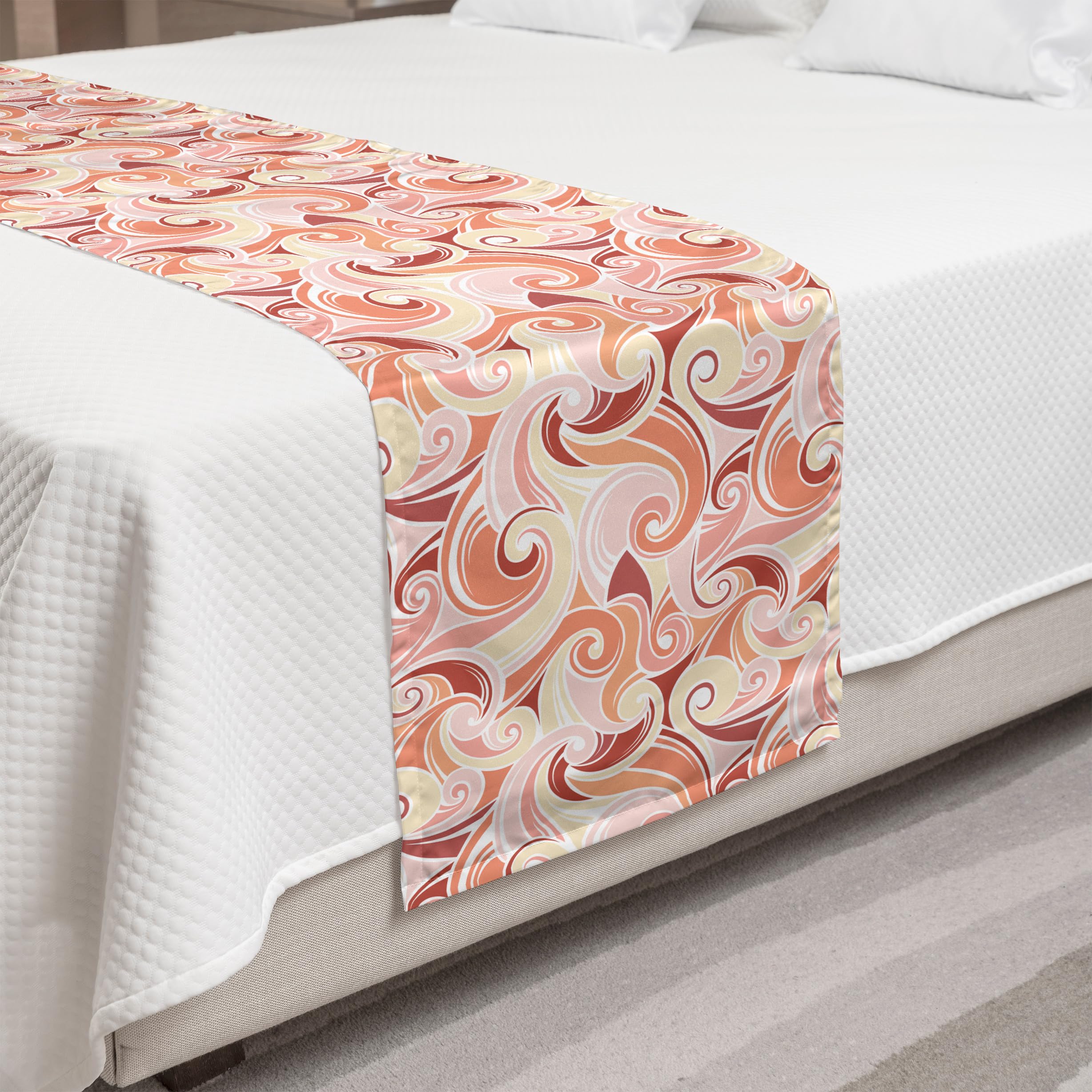 Ambesonne Abstract Bed Runner - Pastel Retro Swirl & Curve Design Decorative Bed Scarf for Hotels, Homes & Guest Rooms | Multicolor Accent Bedding for Vintage & Boho Style Bedrooms