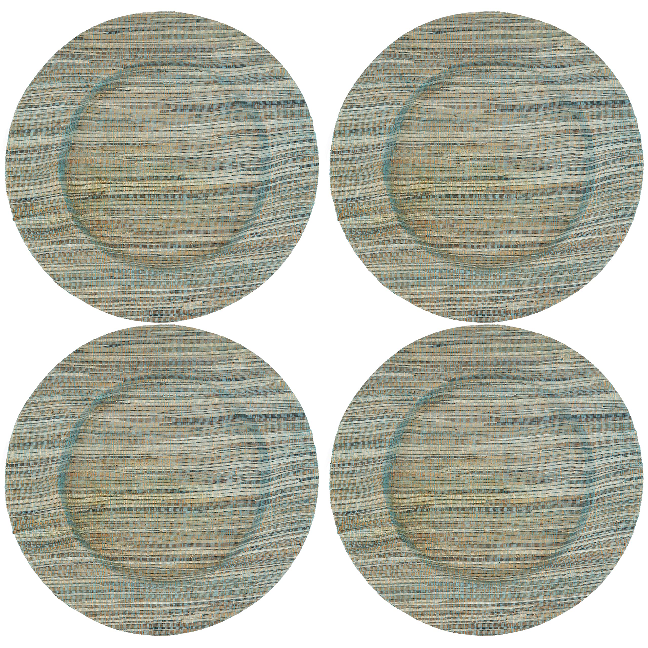 SARO LIFESTYLE Bogor Collection Water Hyacinth Charger Plates - Eco-Friendly Natural Rattan Placemats (Set of 4, 13 Inch, Turquoise) for Wedding, Party & Boho Home Decor