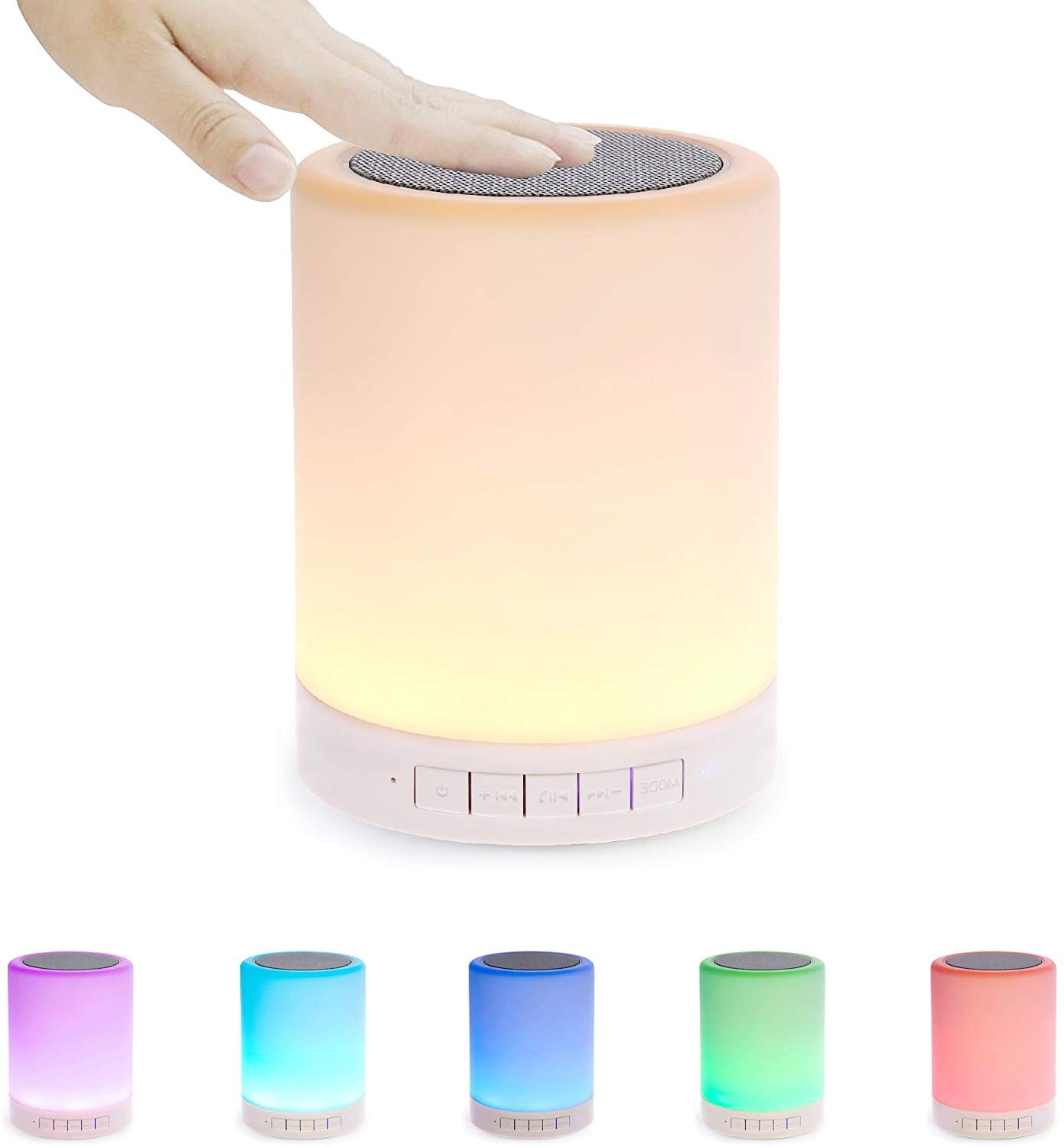 Shuangxi Smart Touch Control Night Light with Bluetooth Speaker - Portable Wireless Speaker with 7 Color Changing LED Lights, Stereo Subwoofer, Speakerphone, TF Card & AUX Input - Perfect for Bedroom, Nursery, Home Decor and Ambient Lighting