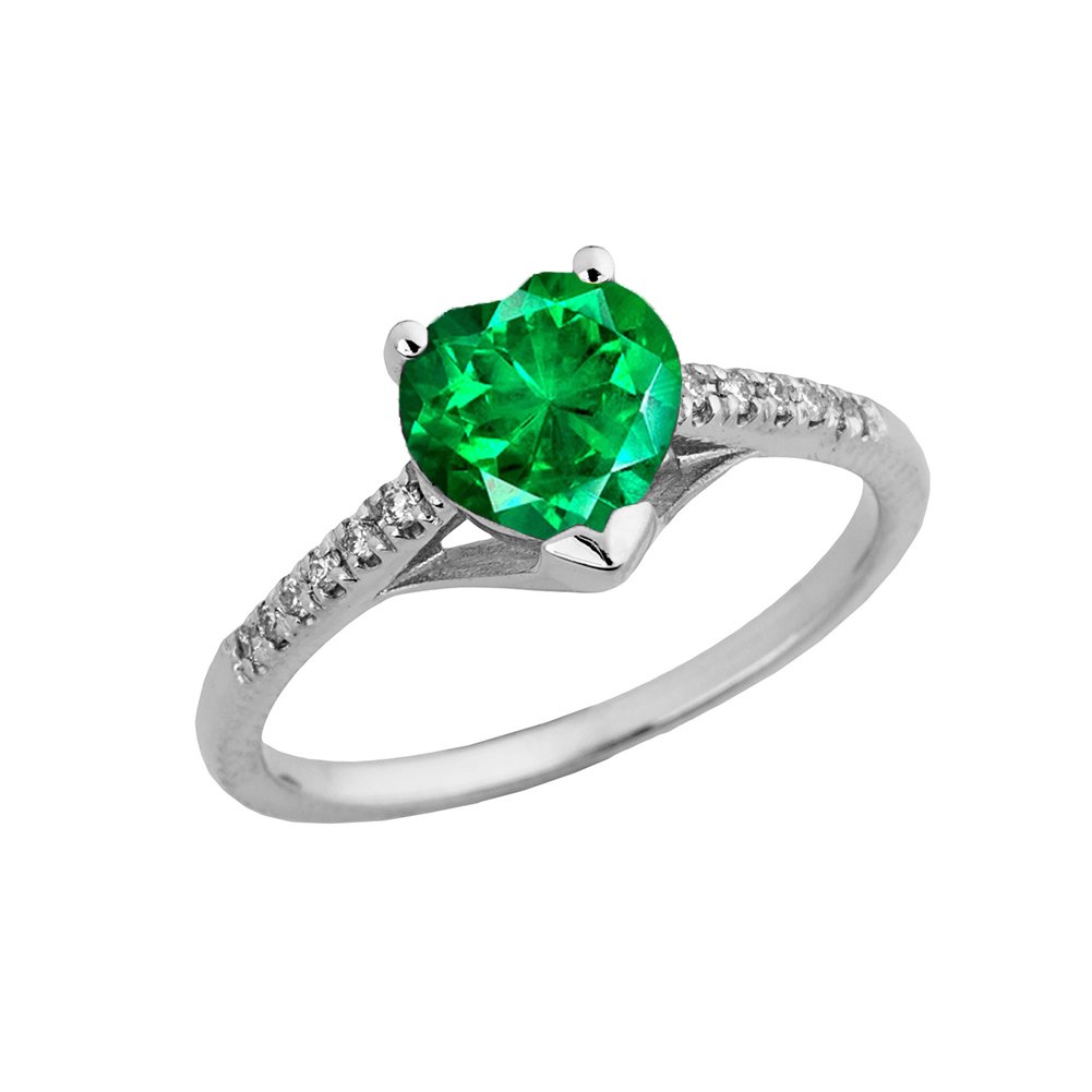14K White Gold Diamond Solitaire May Birthstone Heart Engagement Ring for Women - Perfect Proposal Gift for Anniversary, Valentine's Day & Special Occasions