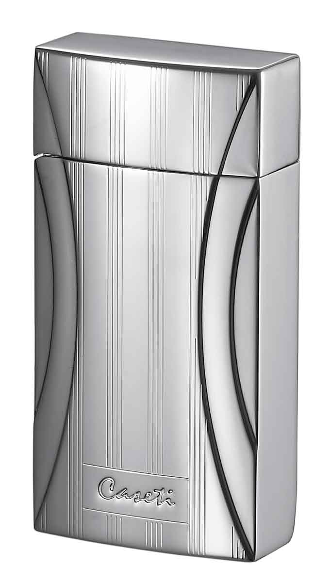 Caseti Naxos Single Flame Butane Torch Lighter - Chrome Lines Design for Cigars, Cooking & DIY Projects | Windproof & Refillable