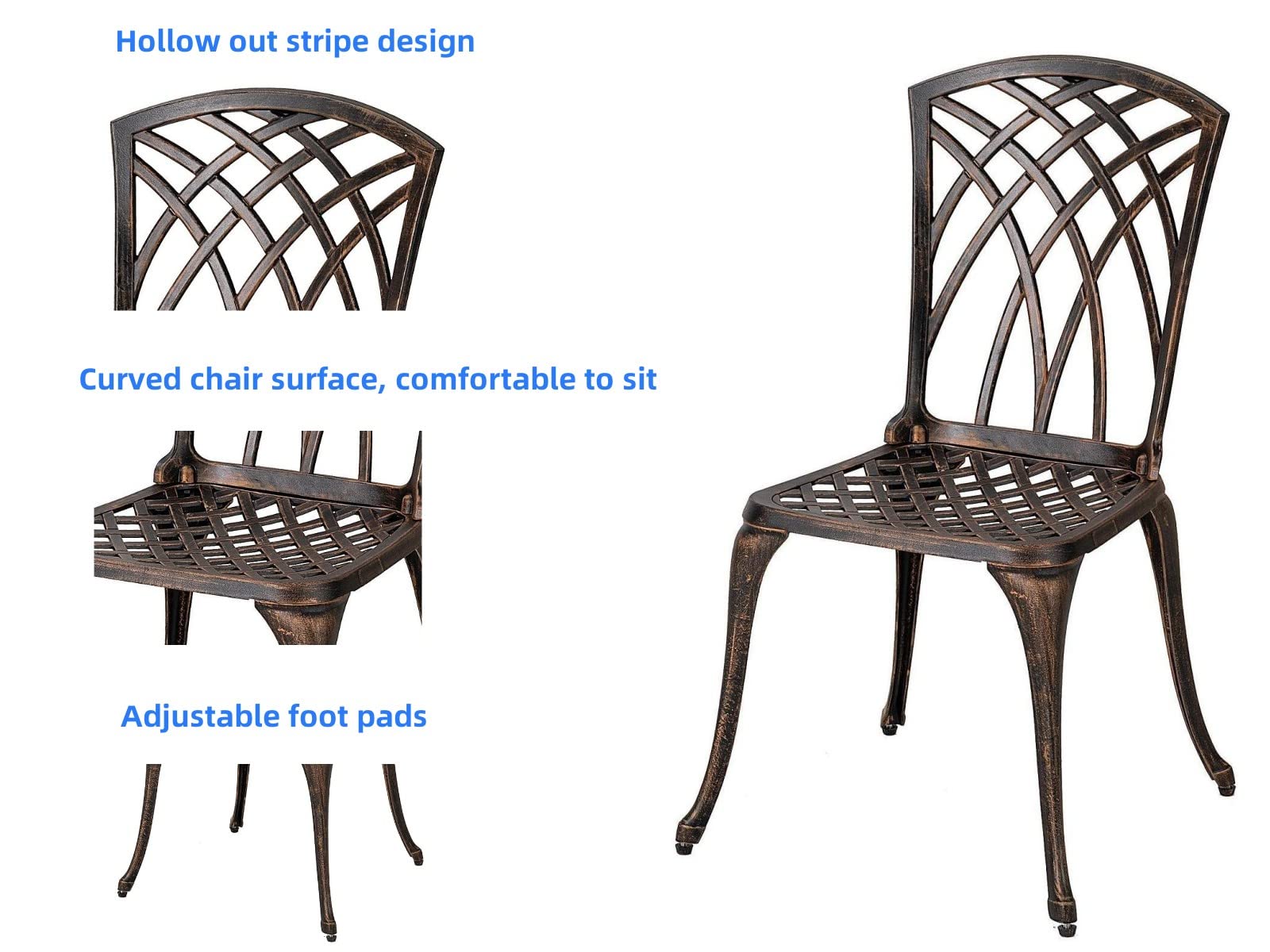 3-Piece Cast Aluminum Bistro Set with 2 Chairs & Round Table - Outdoor Patio Furniture with Umbrella Hole - Perfect for Balcony, Garden, Poolside Dining & Backyard Relaxation (Bronze)