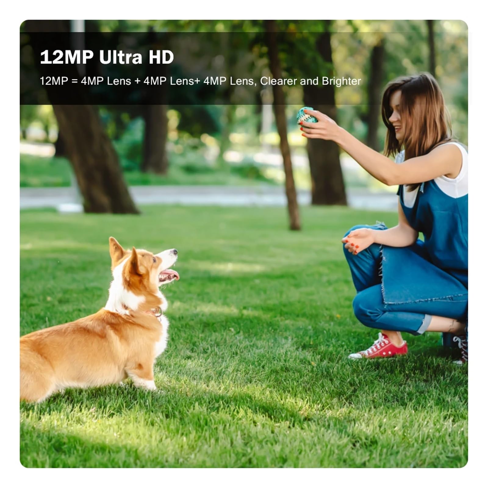 12MP 6K WiFi IP Outdoor Security Camera with Motion Tracking & PTZ - 3 Lens 3 Screen Waterproof Surveillance System (No SD Card Included) - Perfect for Home, Business & Property Monitoring