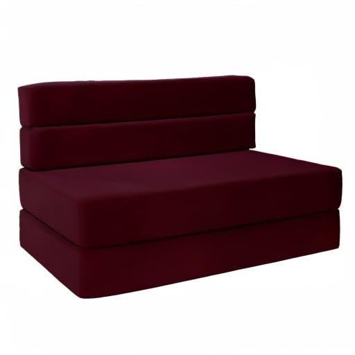 D&D Futon Furniture - Foldable Foam Mattress & Convertible Sofa Bed for Small Spaces (Twin Size, Burgundy) - Perfect for Guest Rooms, Dorm Rooms & Studio Apartments
