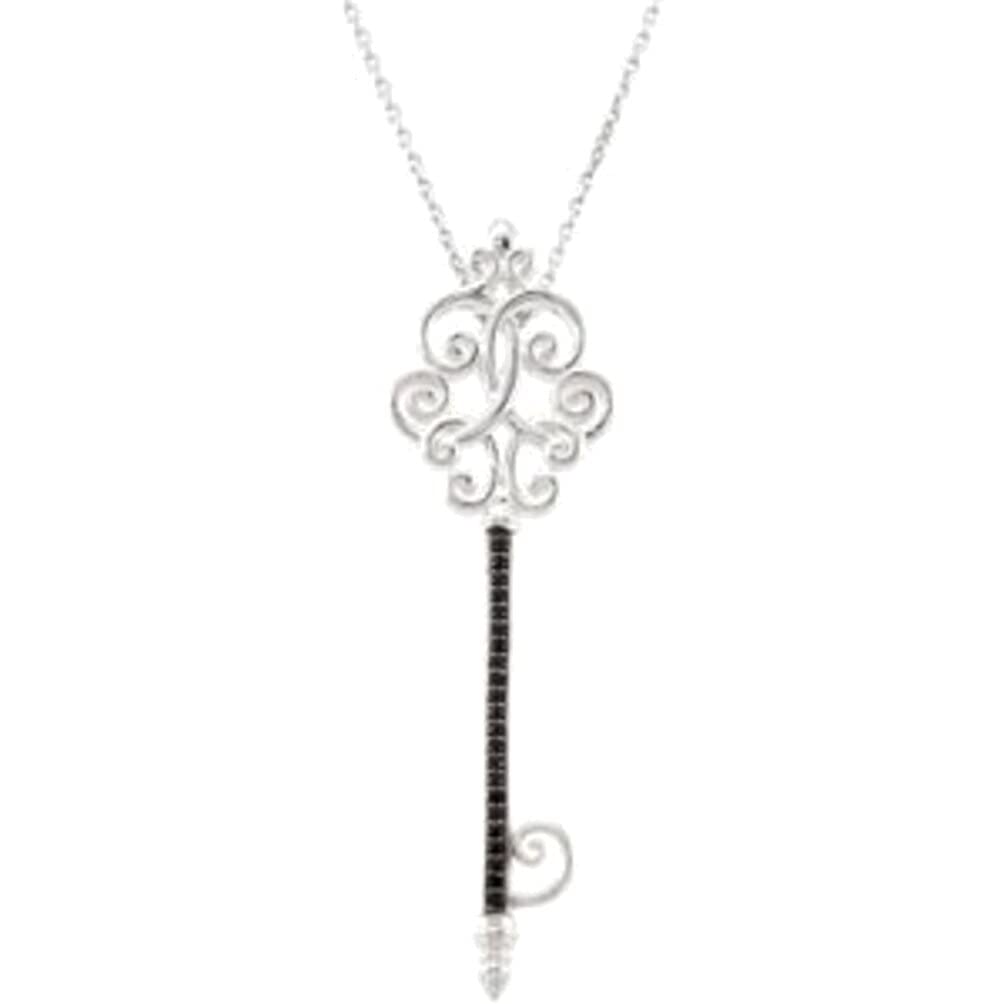 Sterling Silver Black Spinel Key Necklace - 18