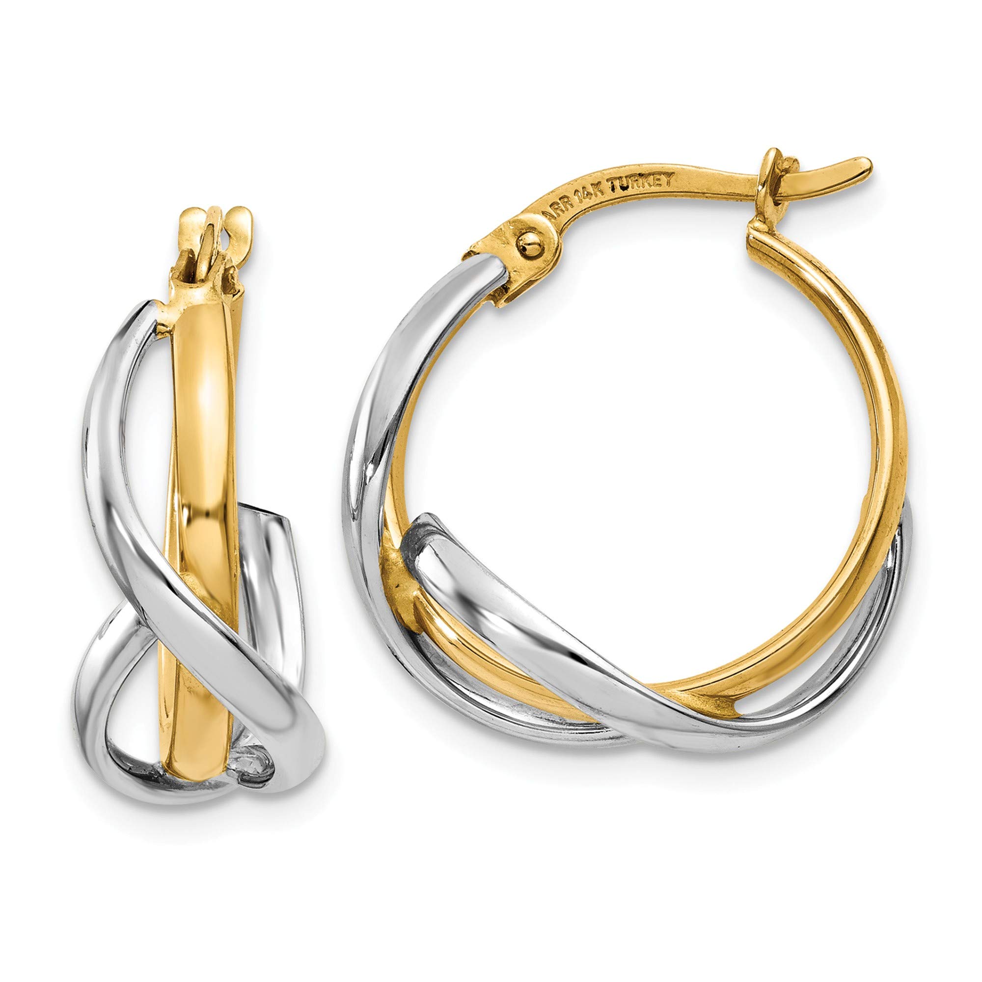 14K Two-Tone Gold Twisted Hoop Earrings for Women - Elegant Polished 14K Rose & Yellow Gold Hoops - Perfect for Parties, Weddings & Everyday Wear