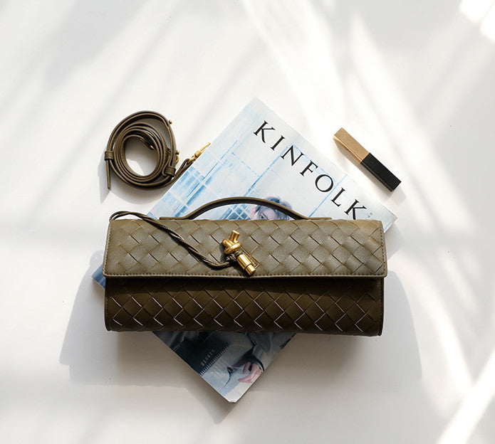 Handmade Woven Leather Clutch Bag for Women - Elegant Crossbody Purse with Adjustable Strap - Perfect for Evening Parties, Weddings & Date Nights