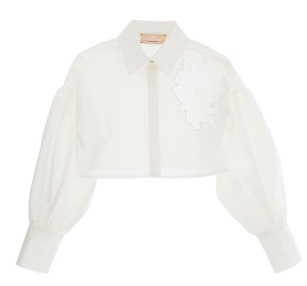 ELISABETTA FRANCI EMB Poplin Shirt for Women - Size 10-12 Plus | Elegant Embroidered Blouse for Office, Party & Special Occasions
