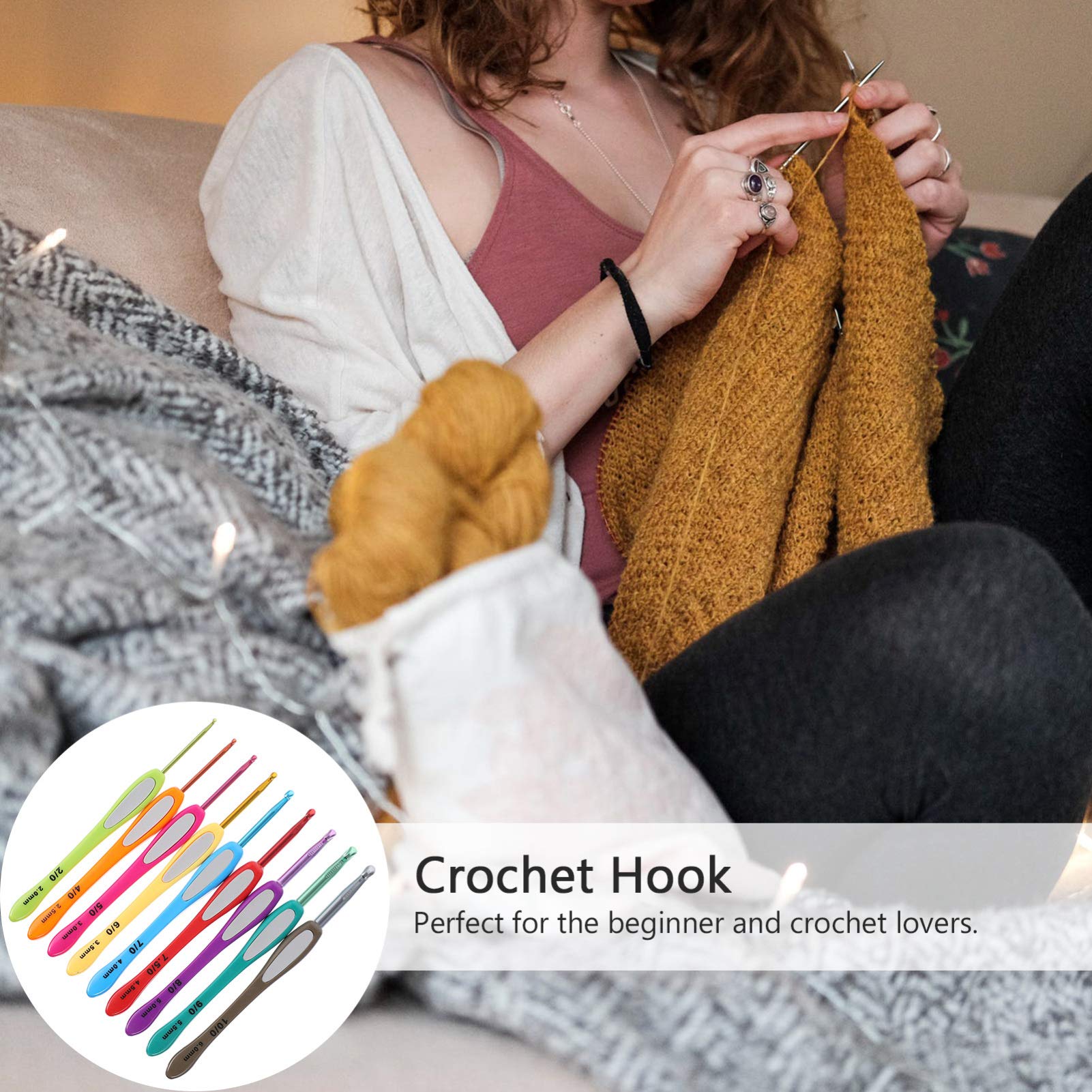 EXCEART 9-Piece Colorful Plastic Crochet Hook Set - Ergonomic Handle Knitting Needles for Beginners, Crochet Starter Kit with Aluminum Hooks - Perfect for DIY Yarn Crafts, Amigurumi, and Blanket Making