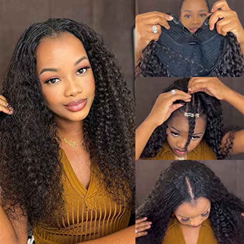 West Kiss Human Hair Wigs for Black Women - 22 Inch Curly V-Part Wig with Pre-Plucked Hairline, 180% Density, Natural Black Color | Perfect for Daily Wear, Special Occasions & Protective Styling