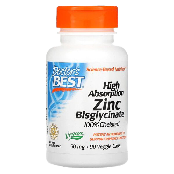 Doctor's Best High Absorption Zinc Bisglycinate 50mg - 90 Vegan Capsules for Immune Support, Skin Health & Wound Healing - Essential Mineral Supplement for Adults & Kids