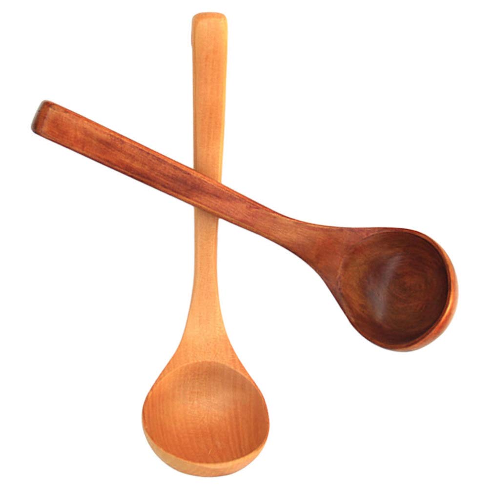 2PCS Wooden Spoons Set - Long Handle Wooden Ladle & Scoop for Cooking, Serving, and Stirring - Japanese Style Kitchen Utensils - Perfect for Soup, Salad, Pasta & Baking - Eco-Friendly Wooden Flatware for Home & Restaurant Use