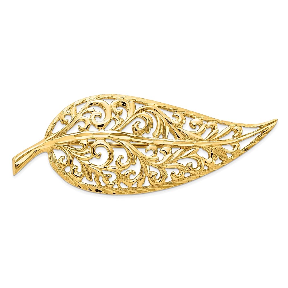 14K Yellow Gold Filigree Leaf Brooch Pin - Elegant Vintage Jewelry for Women, Perfect Gift for Her - Ideal for Weddings, Anniversaries & Special Occasions