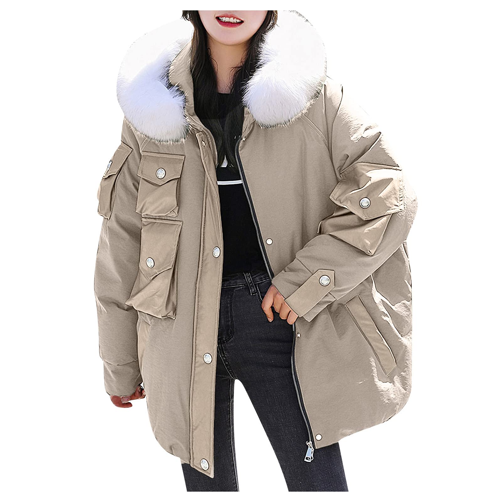 Women's Warm Winter Jacket - Long Sleeve Down Padded Coat with Leather Stitching & Plush Lining | Cozy Outerwear for Cold Weather, Snow Days & Outdoor Activities