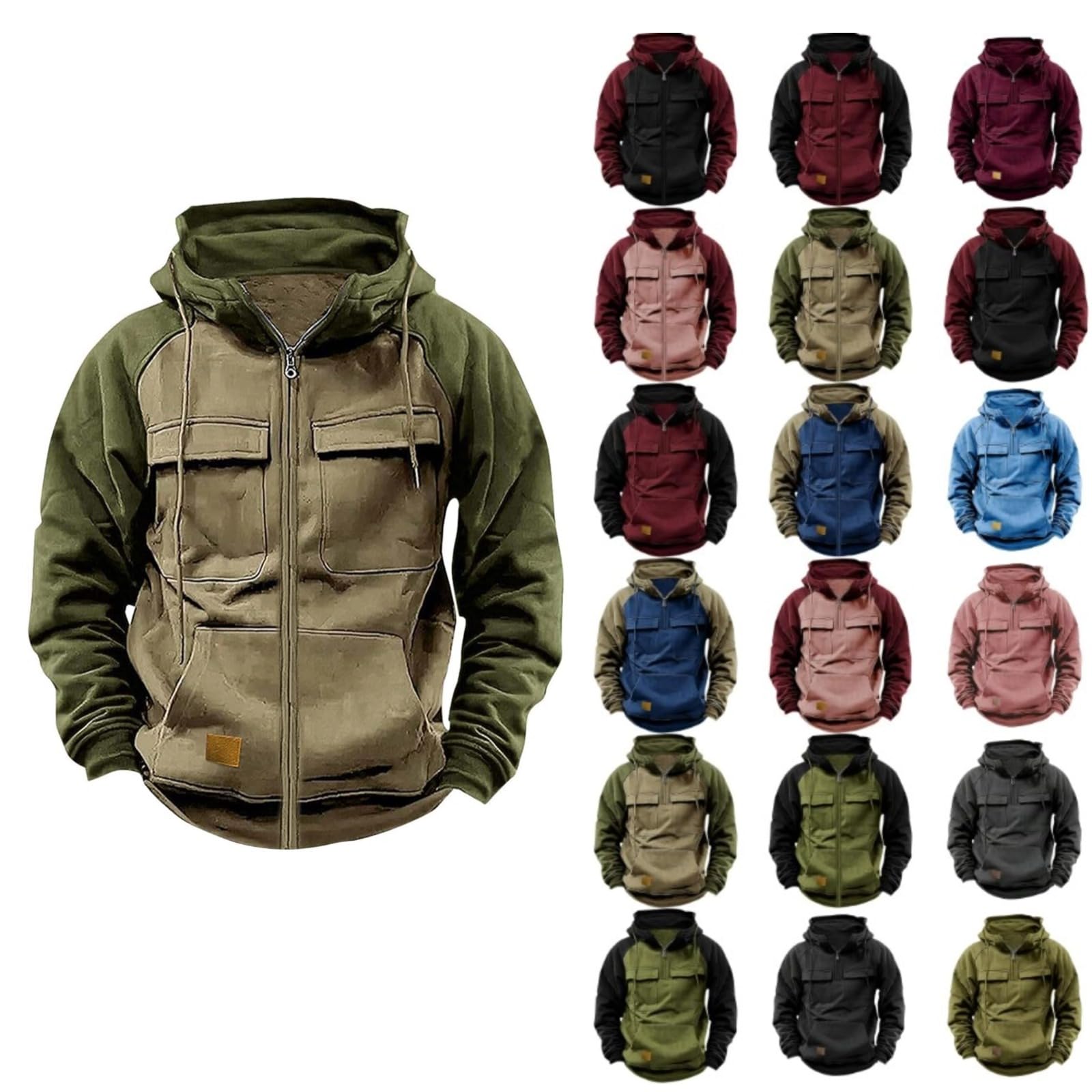 Men's Camo Zip-Up Hoodie - Vintage Long Sleeve Pullover with Pocket | Outdoor & Casual Wear