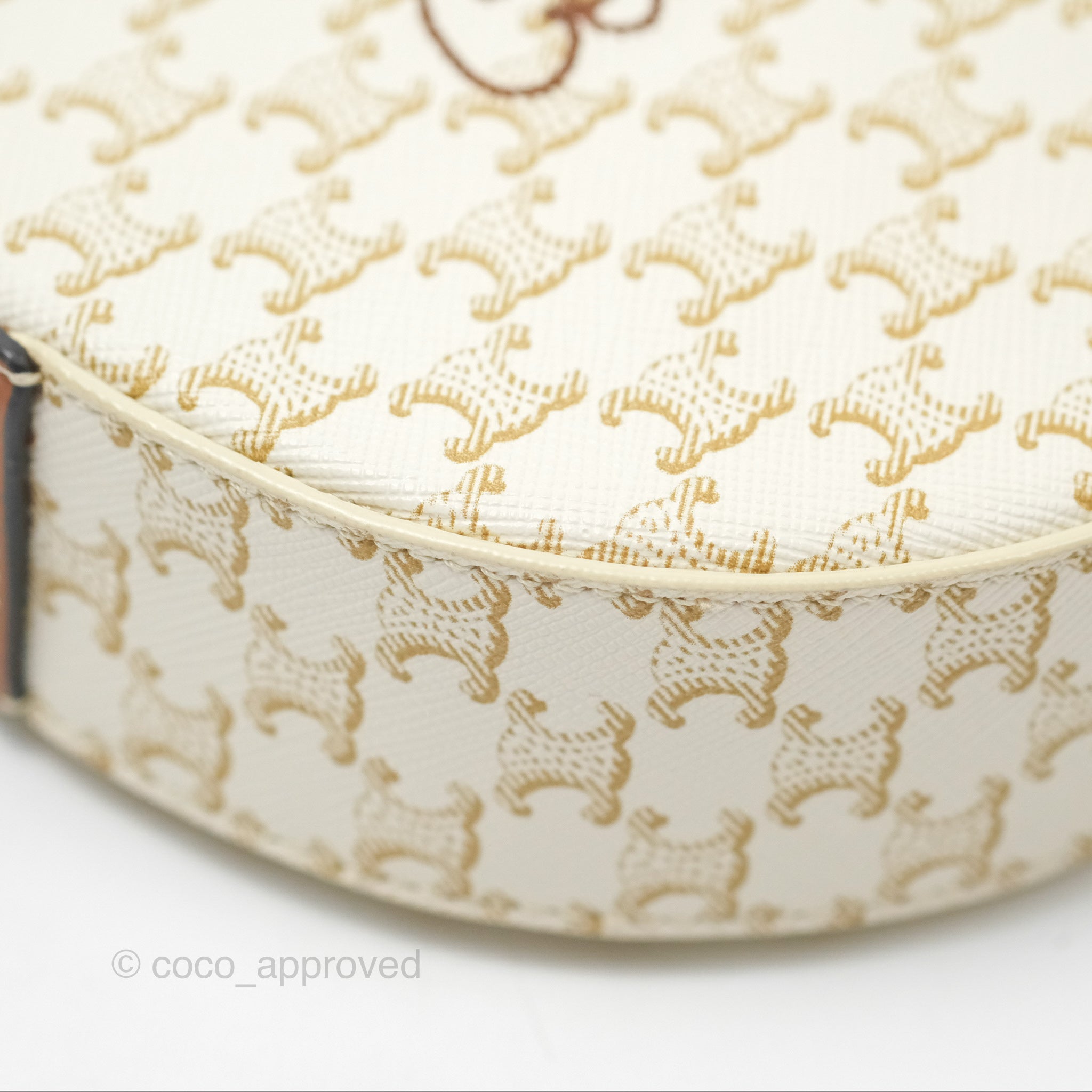 Celine Triomphe Canvas Round Crossbody Bag with Strap - White & Tan for Women | Perfect for Everyday Use, Travel, and Casual Outings