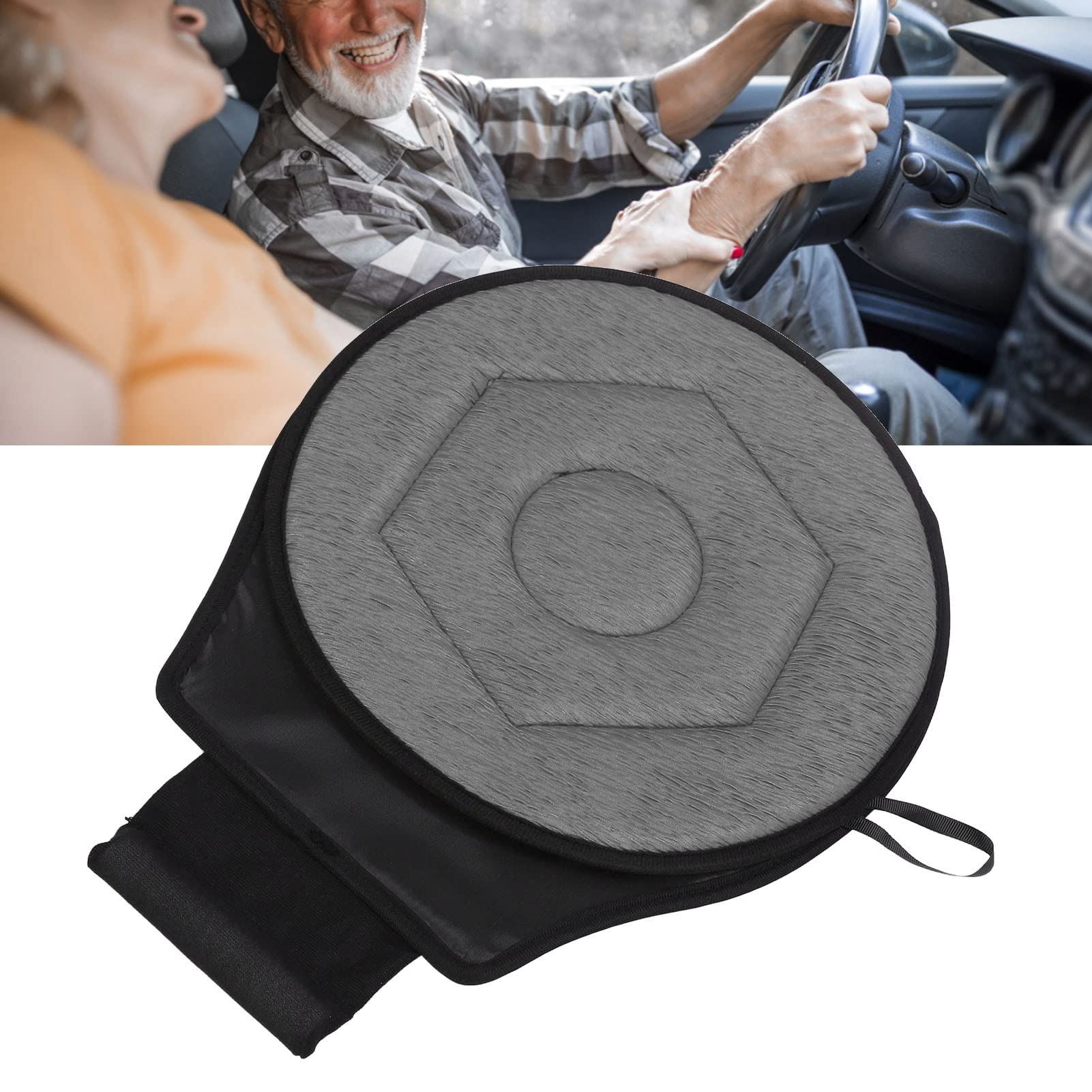 360 Degree Rotating Car Seat Cushion - Swivel Round Portable Seat Pad for Elderly & Pregnant Women, Comfortable Grey Car Chair Cushion - Perfect for Long Drives, Road Trips & Commuting